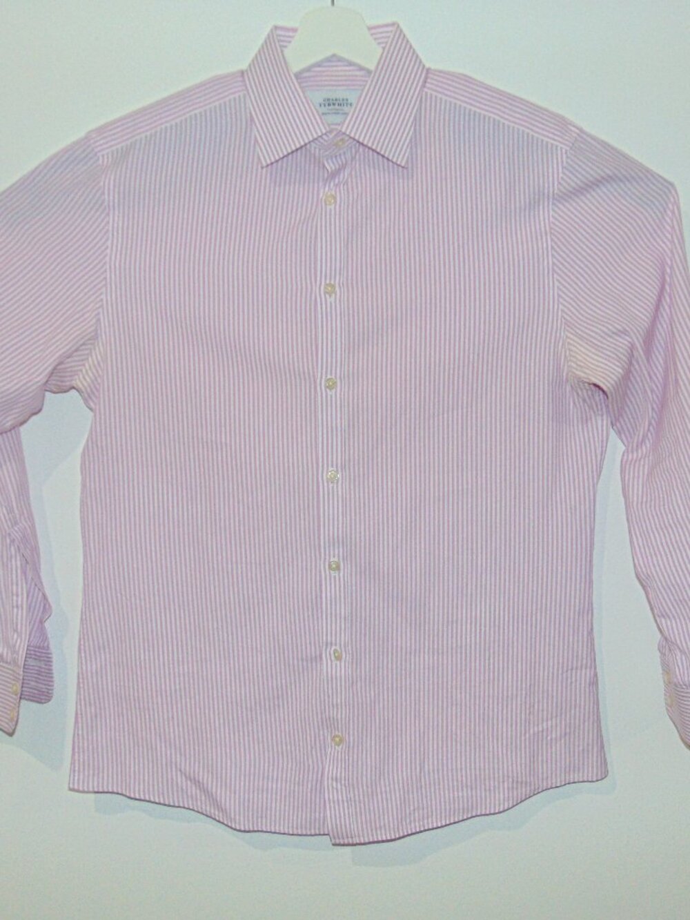 Charles Tyrwhitt Dress Shirt Men 16/34 White Purple Striped Non Iron Extra Slim